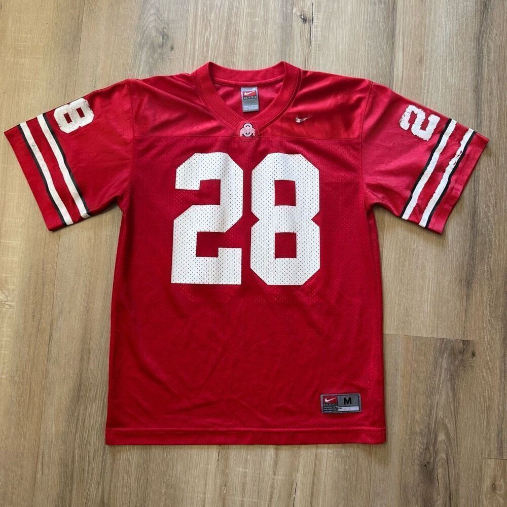 Nike Authentic Beanie Wells #28 The Ohio State University Red Jersey Sz Youth M